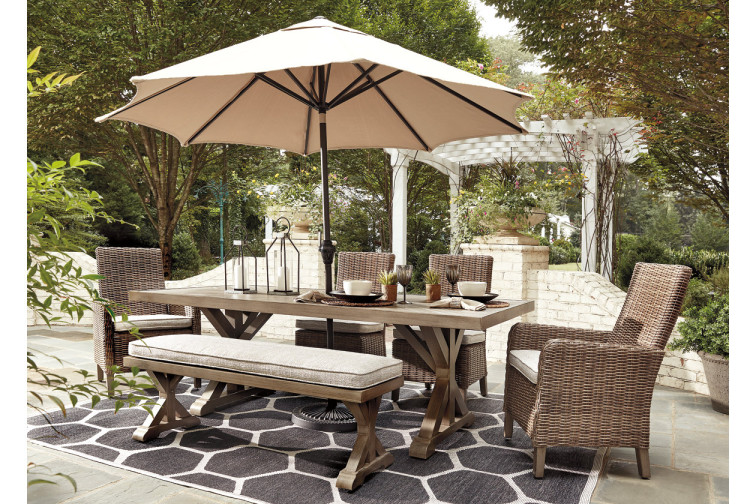 Beachcroft Outdoor Dining Table with Umbrella Option • Outdoor Dining Tables