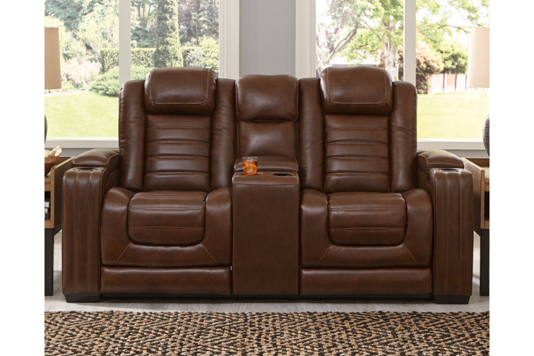Backtrack Dual Power Reclining Loveseat with Console • Home Theater Seating