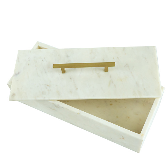 Box White Marble With Brass Handle • Decorative Objects