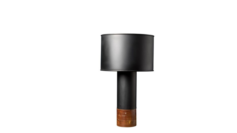 Lamp with acacia base and black metal shad • მაგიდის სანათი