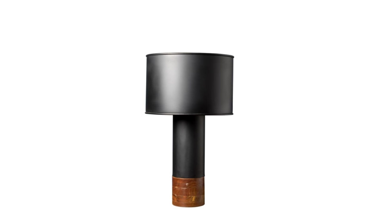 Lamp with acacia base and black metal shad