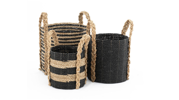 Basket (Set of 3 ) PANIERS NOIR ET NATUREL • Storage Baskets