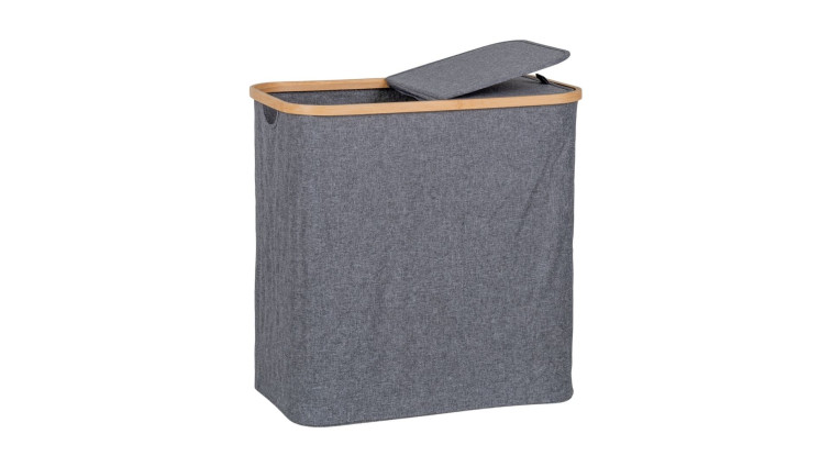 Noto Laundry Basket in bamboo/textile,dark grey, 54x33x54 cm • Storage Baskets